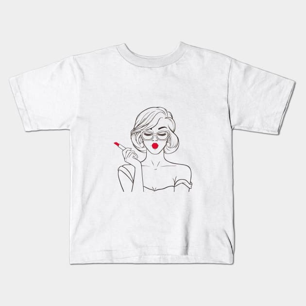 Lady red lips Kids T-Shirt by MiljanaVuckovic